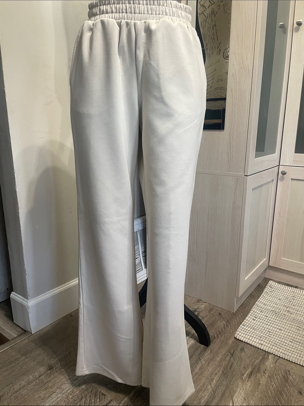 Cream Elastic Waist Casual Athletic Pants